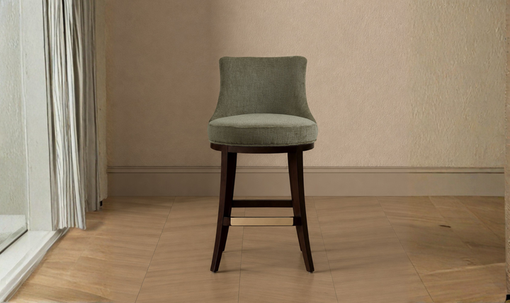 Manhattan Comfort Lucia Chenille Wood Counter Stool-Jennifer Furniture
