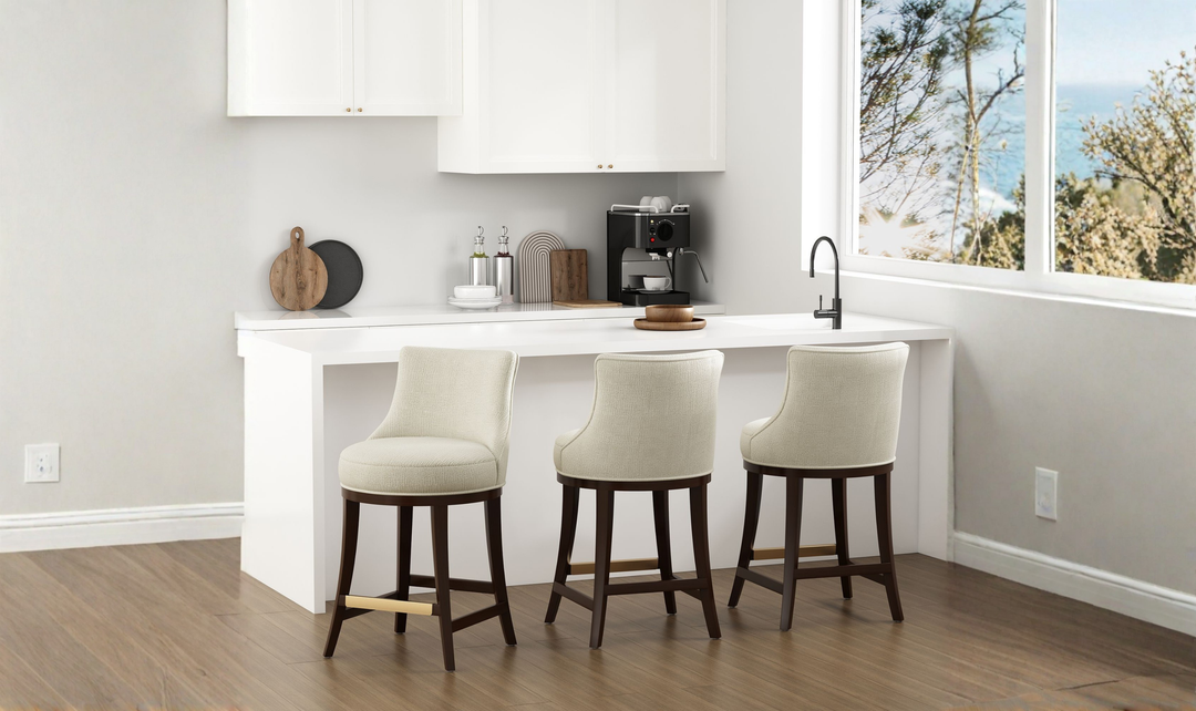 Manhattan Comfort Lucia Chenille Wood Counter Stool-Jennifer Furniture