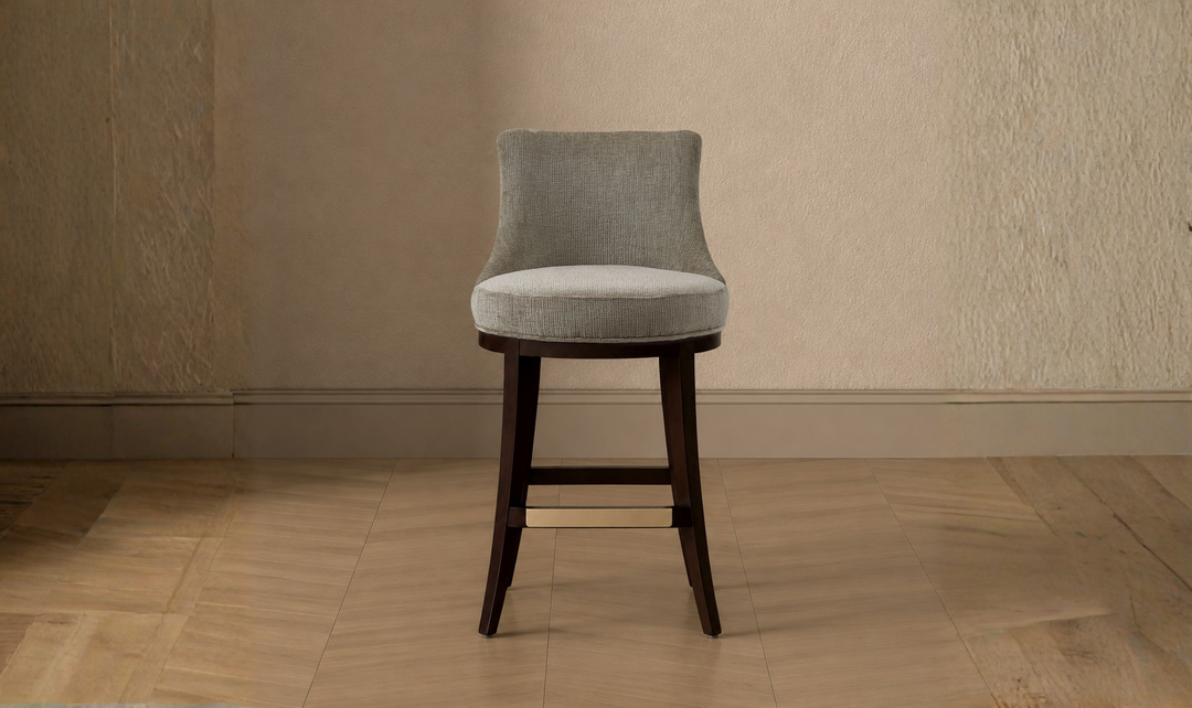 Manhattan Comfort Lucia Chenille Wood Counter Stool-Jennifer Furniture