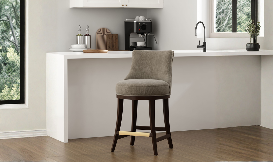 Manhattan Comfort Lucia Chenille Wood Counter Stool-Jennifer Furniture