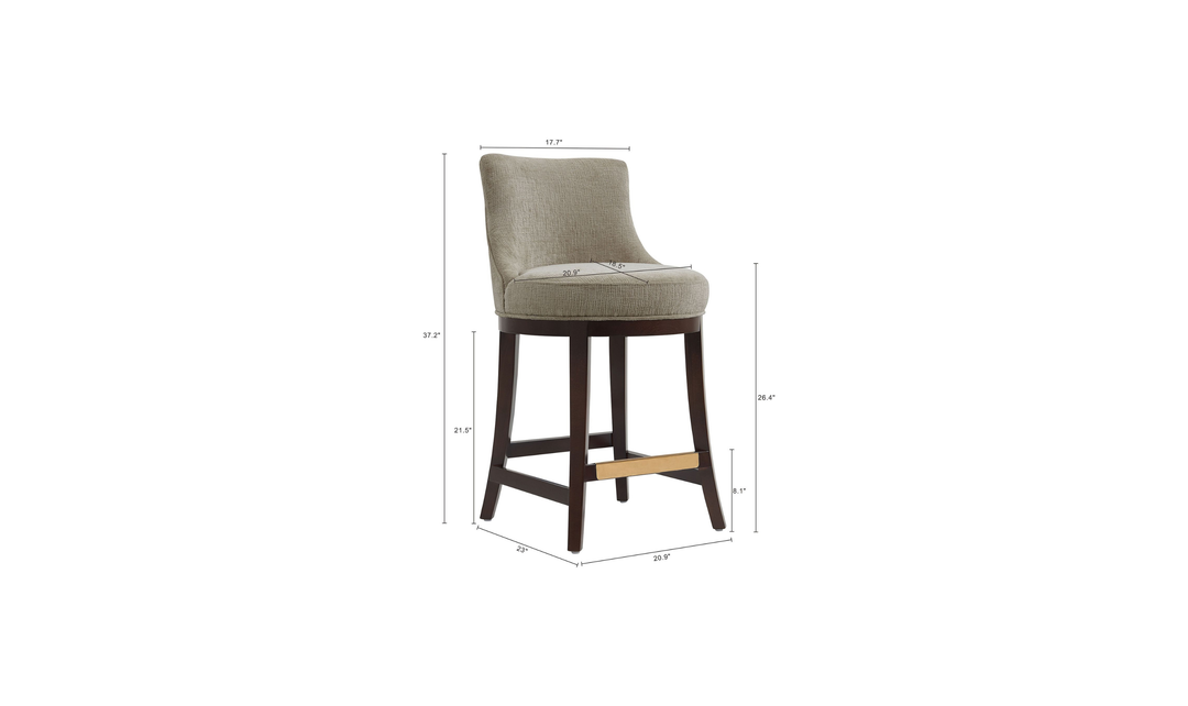 Manhattan Comfort Lucia Chenille Wood Counter Stool-Jennifer Furniture
