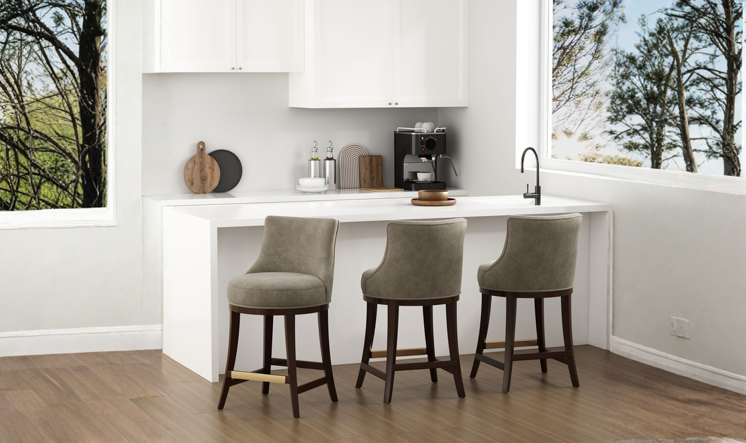 Manhattan Comfort Lucia Chenille Wood Counter Stool-Jennifer Furniture