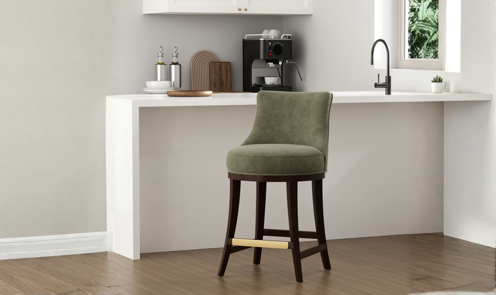 Manhattan Comfort Lucia Chenille Wood Counter Stool-Jennifer Furniture