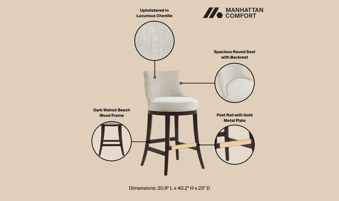 Manhattan Comfort Lucia Wooden Upholstered Chenille Barstool-jennifer