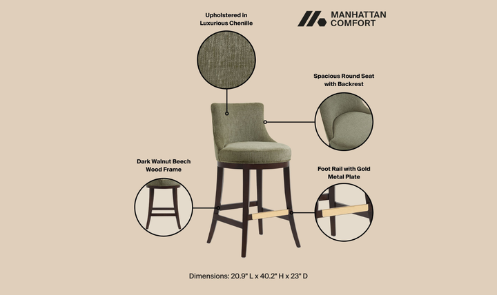 Manhattan Comfort Lucia Wooden Upholstered Chenille Barstool-jennifer