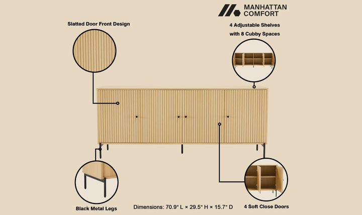 Manhattan Comfort Magnolia Wooden Sideboard-Jenniferfurniture
