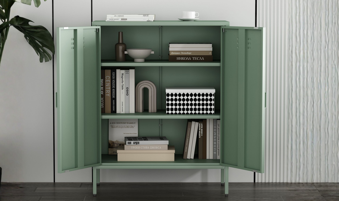 Manhattan Comfort Naomi Metal Accent Cabinet With Adjustable Shelves - Jennifer Furniture