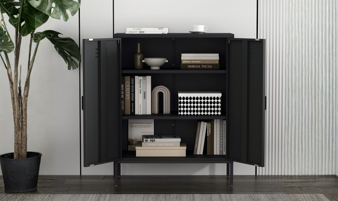 Manhattan Comfort Naomi Metal Accent Cabinet With Adjustable Shelves - Jennifer Furniture