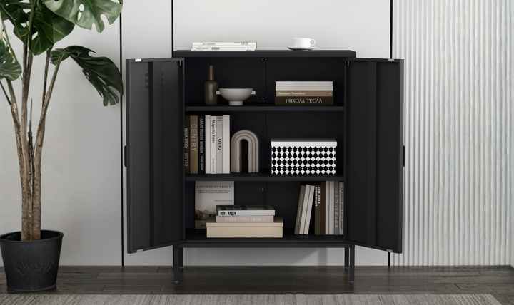 Manhattan Comfort Naomi Metal Accent Cabinet With Adjustable Shelves - Jennifer Furniture