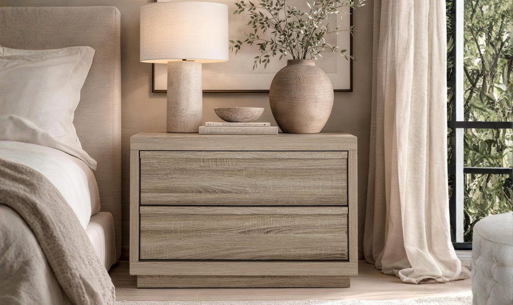 Manhattan Comfort Navis Wooden Nightstand With Two Drawers-Jennifer Furniture