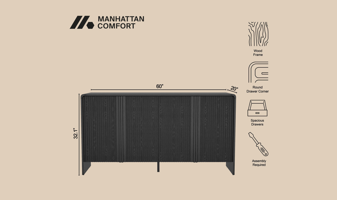 Manhattan Comfort Novara Wooden Sideboard With Four Door