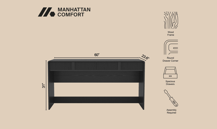 Manhattan Comfort Novara Writing Desk With Two-Drawer-jennifer