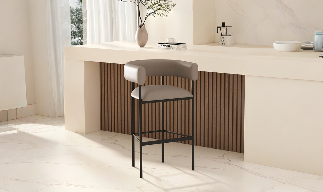 Manhattan Comfort Onda Vegan Leather Metal Upholstered Barstool-Jennifer Furniture
