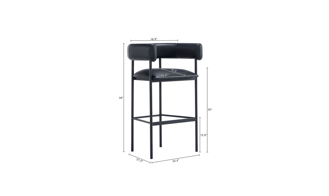 Manhattan Comfort Onda Vegan Leather Metal Upholstered Barstool-Jennifer Furniture