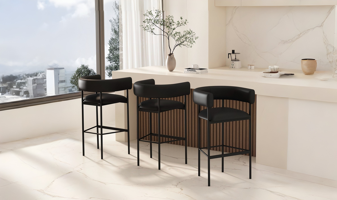 Manhattan Comfort Onda Vegan Leather Metal Upholstered Barstool-Jennifer Furniture
