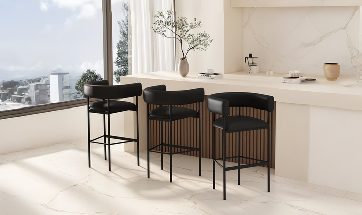 Manhattan Comfort Onda Vegan Leather Metal Upholstered Barstool-Jennifer Furniture