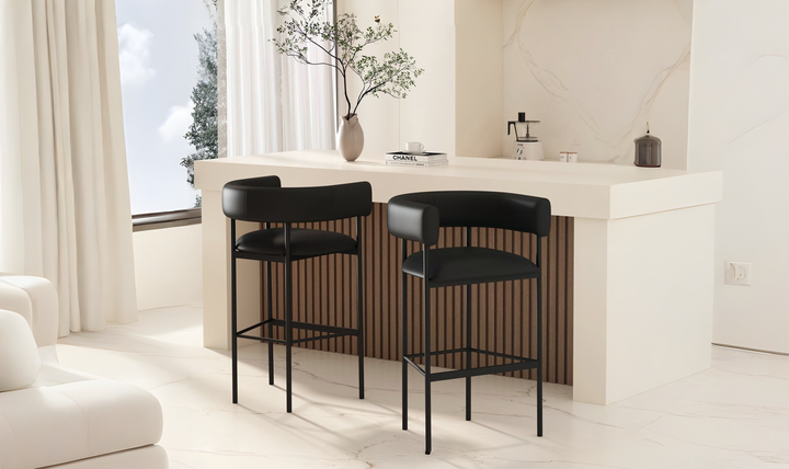 Manhattan Comfort Onda Vegan Leather Metal Upholstered Barstool-Jennifer Furniture
