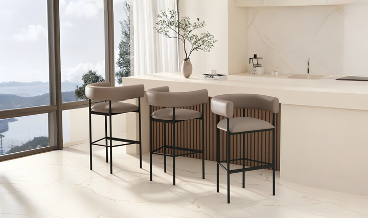 Manhattan Comfort Onda Vegan Leather Metal Upholstered Barstool-Jennifer Furniture