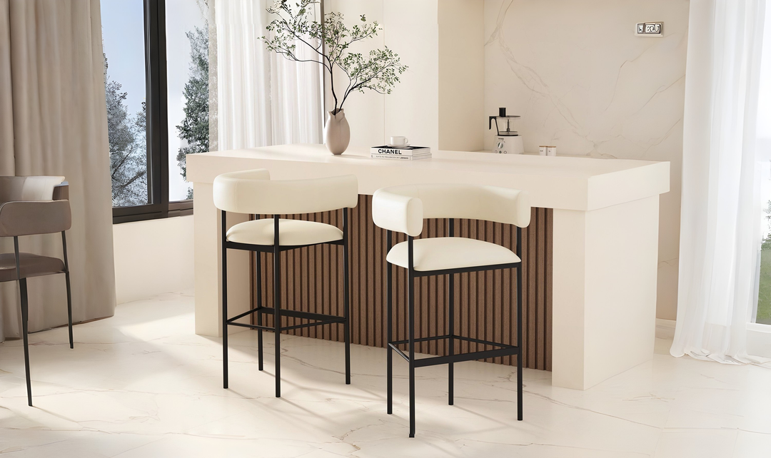 Manhattan Comfort Onda Vegan Leather Metal Upholstered Barstool-Jennifer Furniture