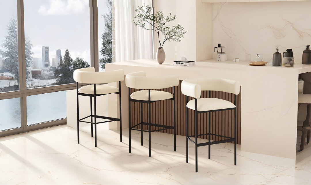 Manhattan Comfort Onda Vegan Leather Metal Upholstered Barstool-Jennifer Furniture