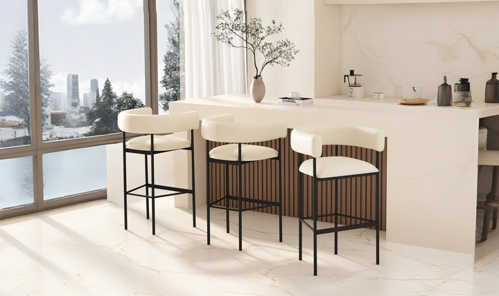 Manhattan Comfort Onda Vegan Leather Metal Upholstered Barstool-Jennifer Furniture