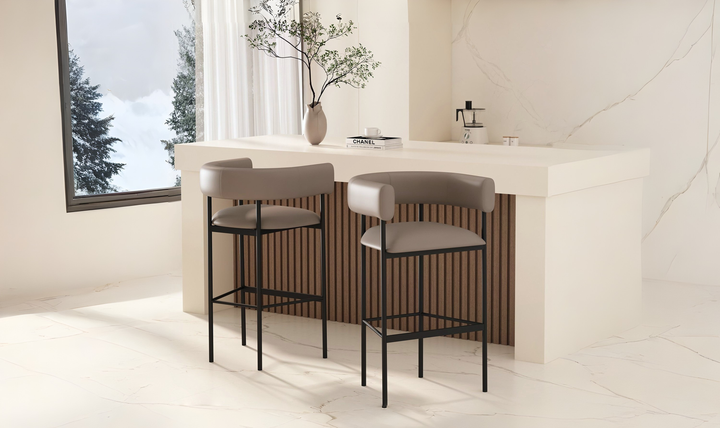 Manhattan Comfort Onda Vegan Leather Metal Upholstered Barstool-Jennifer Furniture