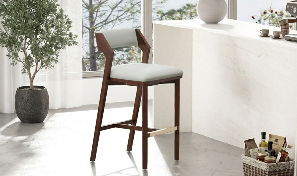 Manhattan Comfort Patricia Wood Upholstered Barstool-Jennifer