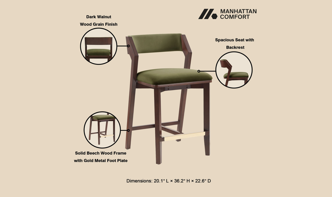 Manhattan Comfort Patricia Wood Upholstered Counter Stool