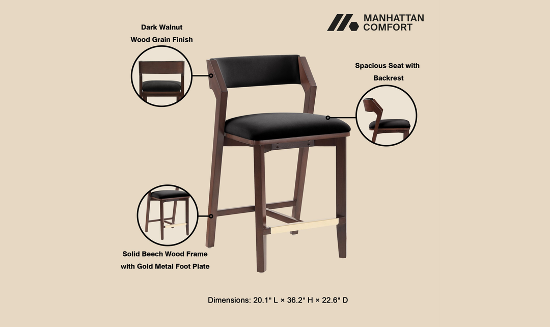 Manhattan Comfort Patricia Wood Upholstered Counter Stool