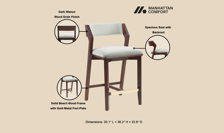 Manhattan Comfort Patricia Wood Upholstered Counter Stool
