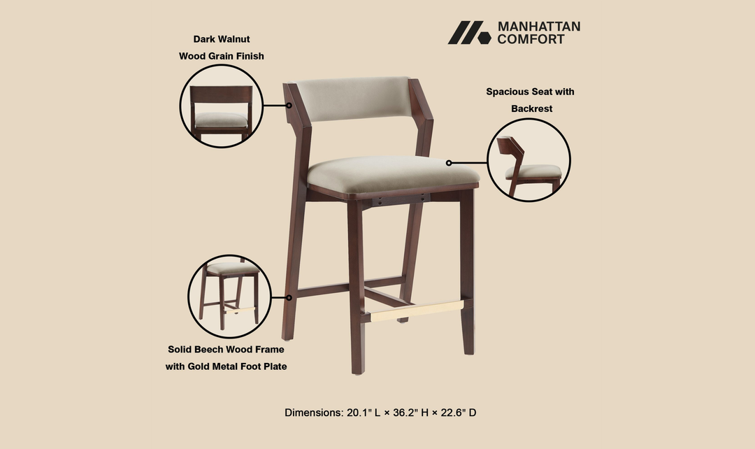 Manhattan Comfort Patricia Wood Upholstered Counter Stool