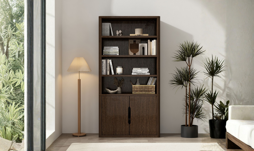 Manhattan Comfort Rivington Bookcase with Lower Storage Cabinet-Jenifer Furniture