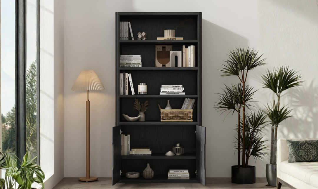 Manhattan Comfort Rivington Bookcase with Lower Storage Cabinet-Jenifer Furniture