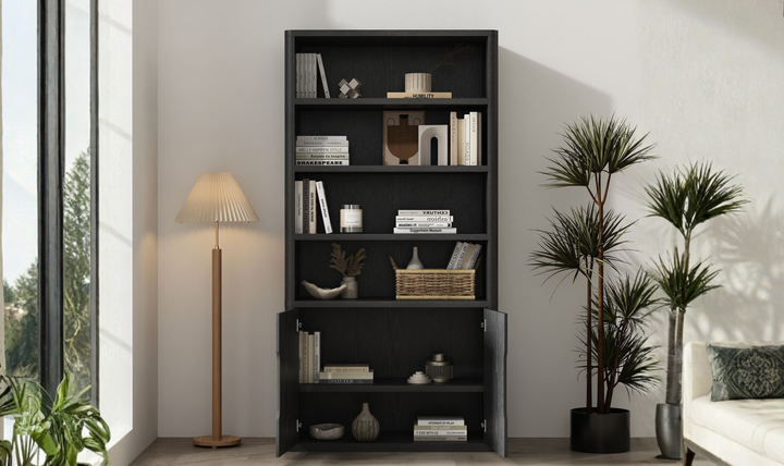 Manhattan Comfort Rivington Bookcase with Lower Storage Cabinet-Jenifer Furniture
