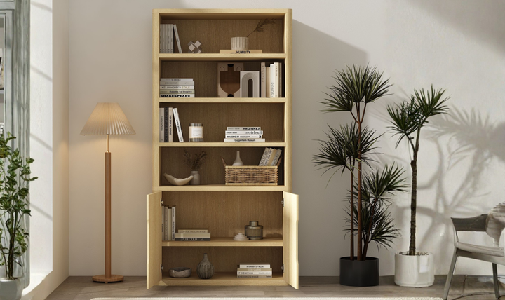 Manhattan Comfort Rivington Bookcase with Lower Storage Cabinet-Jenifer Furniture