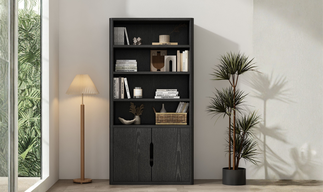 Manhattan Comfort Rivington Bookcase with Lower Storage Cabinet-Jenifer Furniture