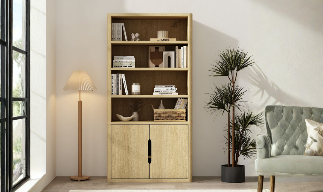 Manhattan Comfort Rivington Bookcase with Lower Storage Cabinet-Jenifer Furniture