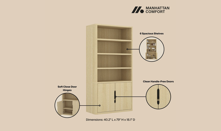 Manhattan Comfort Rivington Bookcase with Lower Storage Cabinet