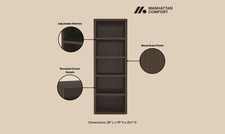 Manhattan Comfort Rivington Open Bookcase Shelf-Jennifer Furniture