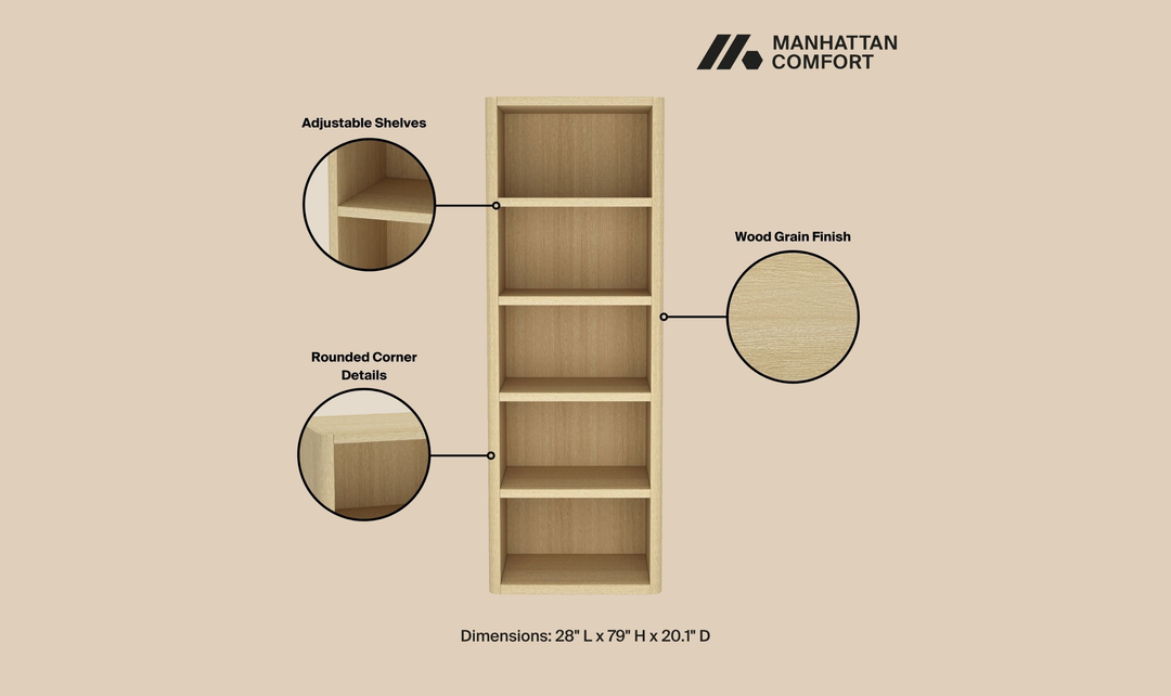 Manhattan Comfort Rivington Open Bookcase Shelf-Jennifer Furniture