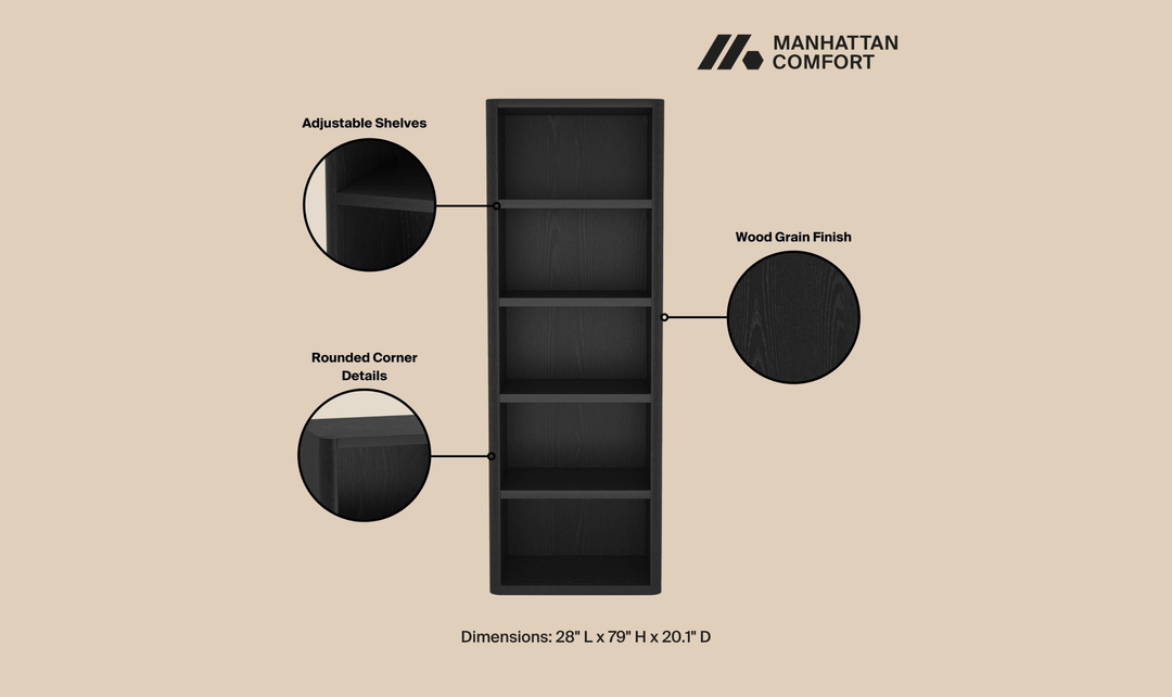 Manhattan Comfort Rivington Open Bookcase Shelf-Jennifer Furniture