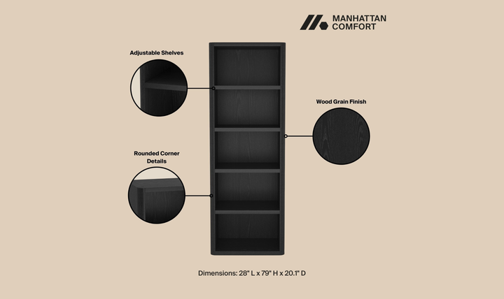 Manhattan Comfort Rivington Open Bookcase Shelf-Jennifer Furniture