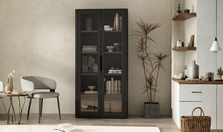 Manhattan Comfort Rivington Tall Glass Door Display Cabinet-Jennifer Furniture