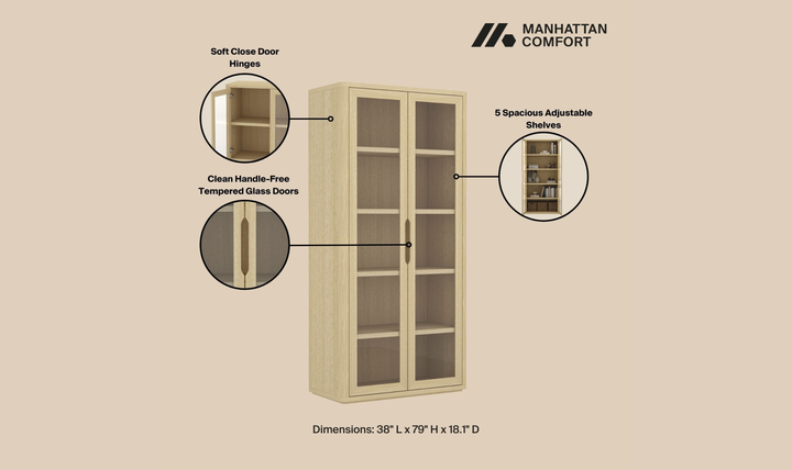 Manhattan Comfort Rivington Tall Glass Door Display Cabinet-Jennifer Furniture