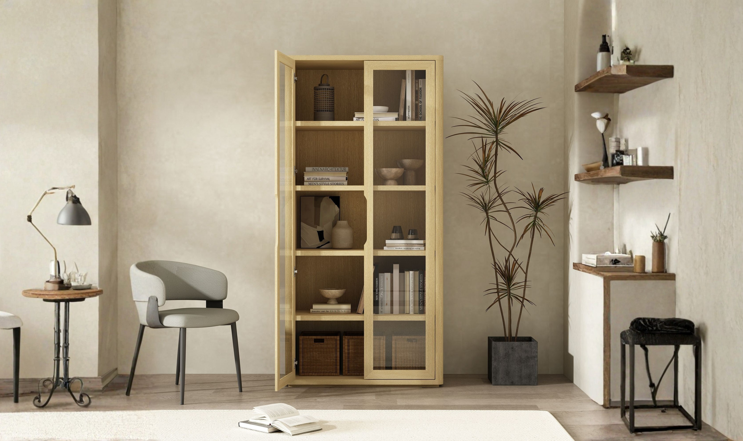 Manhattan Comfort Rivington Tall Glass Door Display Cabinet-Jennifer Furniture