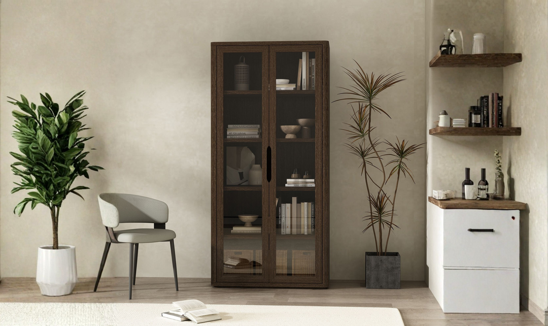 Manhattan Comfort Rivington Tall Glass Door Display Cabinet-Jennifer Furniture