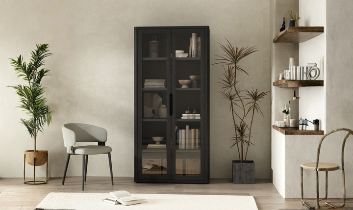 Manhattan Comfort Rivington Tall Glass Door Display Cabinet-Jennifer Furniture