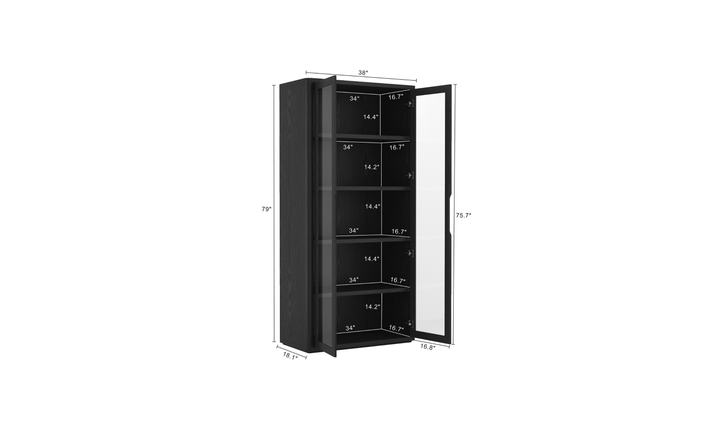 Manhattan Comfort Rivington Tall Glass Door Display Cabinet-Jennifer Furniture