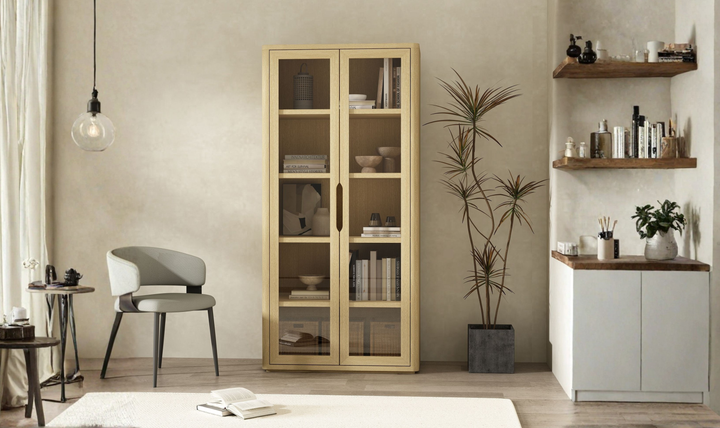 Manhattan Comfort Rivington Tall Glass Door Display Cabinet-Jennifer Furniture