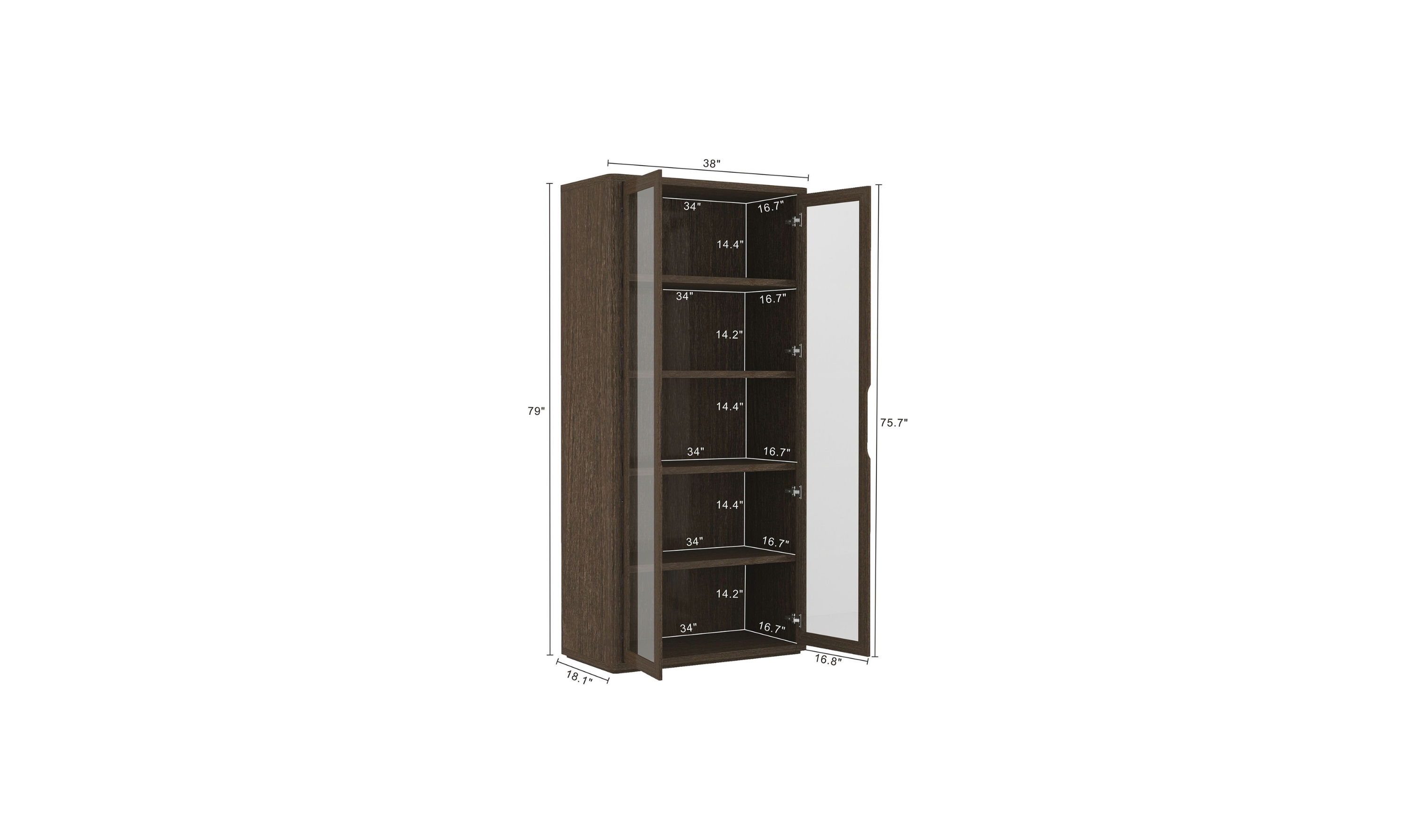 Manhattan Comfort Rivington Tall Glass Door Display Cabinet-Jennifer Furniture